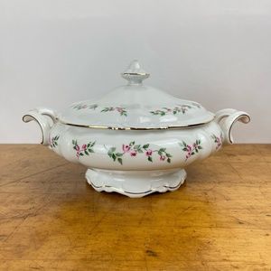 Vintage Crown Bavaria Juliette Covered Round Serving Bowl Handles Gold Trim